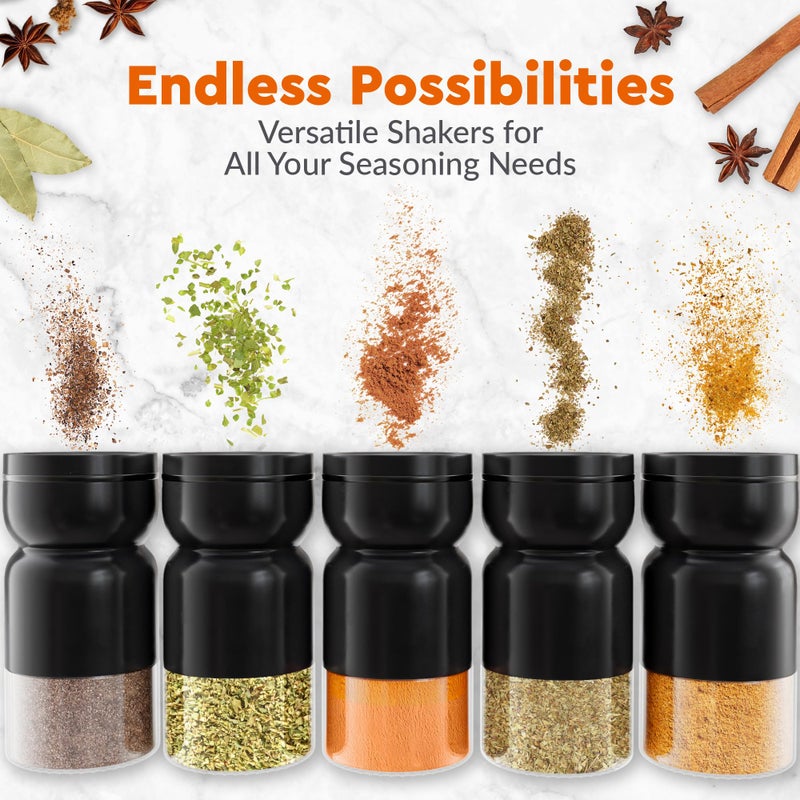 HOME EC Original Salt and Pepper Shakers Set with Adjustable Pour Holes - Black Salt Shaker and Pepper Shaker - Farmhouse Spice dispenser for salts, Ground peppercorn and spices - Image 4